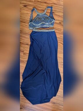 Embellished Navy Two-Piece Skirt Set with Beaded Waist